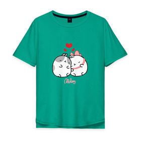 Мужская футболка хлопок Oversize с принтом Кролик Моланг (любовь) в Белгороде, 100% хлопок | свободный крой, круглый ворот, “спинка” длиннее передней части | Тематика изображения на принте: molang | каваи | кролик | любовь | моланг