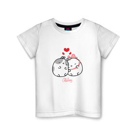 Детская футболка хлопок с принтом Кролик Моланг (любовь) в Белгороде, 100% хлопок | круглый вырез горловины, полуприлегающий силуэт, длина до линии бедер | molang | каваи | кролик | любовь | моланг