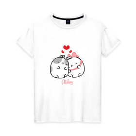 Женская футболка хлопок с принтом Кролик Моланг (любовь) в Белгороде, 100% хлопок | прямой крой, круглый вырез горловины, длина до линии бедер, слегка спущенное плечо | molang | каваи | кролик | любовь | моланг