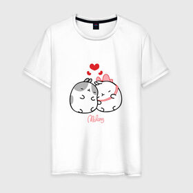 Мужская футболка хлопок с принтом Кролик Моланг (любовь) в Белгороде, 100% хлопок | прямой крой, круглый вырез горловины, длина до линии бедер, слегка спущенное плечо. | Тематика изображения на принте: molang | каваи | кролик | любовь | моланг