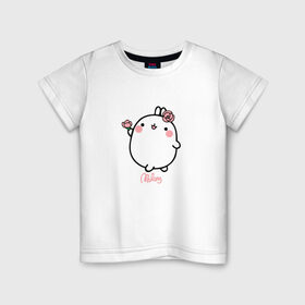Детская футболка хлопок с принтом Кролик Моланг (цветы) в Белгороде, 100% хлопок | круглый вырез горловины, полуприлегающий силуэт, длина до линии бедер | molang | каваи | кролик | моланг | няша | цветы