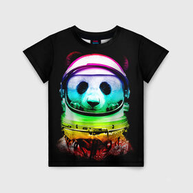 Детская футболка 3D с принтом Панда космонавт в Белгороде, 100% гипоаллергенный полиэфир | прямой крой, круглый вырез горловины, длина до линии бедер, чуть спущенное плечо, ткань немного тянется | астронавт | звезды | космонавт | космос | панда | радуга
