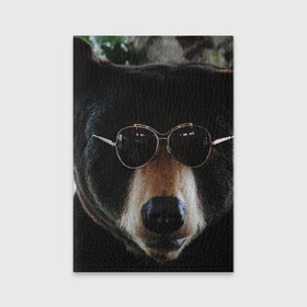 Обложка для паспорта матовая кожа с принтом Медведь в очках в Белгороде, натуральная матовая кожа | размер 19,3 х 13,7 см; прозрачные пластиковые крепления | Тематика изображения на принте: животное | медведь | новая | очки | природа | стильная