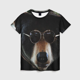 Женская футболка 3D с принтом Медведь в очках в Белгороде, 100% полиэфир ( синтетическое хлопкоподобное полотно) | прямой крой, круглый вырез горловины, длина до линии бедер | животное | медведь | новая | очки | природа | стильная
