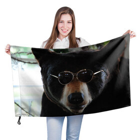 Флаг 3D с принтом Медведь в очках в Белгороде, 100% полиэстер | плотность ткани — 95 г/м2, размер — 67 х 109 см. Принт наносится с одной стороны | Тематика изображения на принте: животное | медведь | новая | очки | природа | стильная