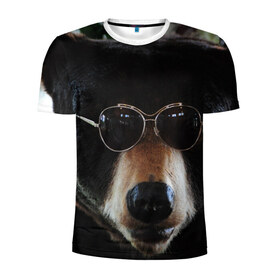 Мужская футболка 3D спортивная с принтом Медведь в очках в Белгороде, 100% полиэстер с улучшенными характеристиками | приталенный силуэт, круглая горловина, широкие плечи, сужается к линии бедра | животное | медведь | новая | очки | природа | стильная
