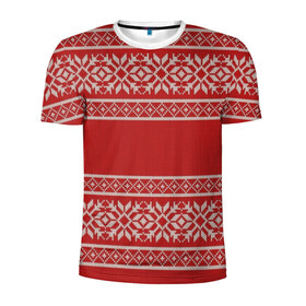 Мужская футболка 3D спортивная с принтом Вязанный принт в Белгороде, 100% полиэстер с улучшенными характеристиками | приталенный силуэт, круглая горловина, широкие плечи, сужается к линии бедра | Тематика изображения на принте: вышивка | красная | свитер | узор