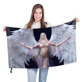 Флаг 3D с принтом Девушка ангел в Белгороде, 100% полиэстер | плотность ткани — 95 г/м2, размер — 67 х 109 см. Принт наносится с одной стороны | крылья