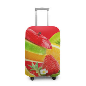 Чехол для чемодана 3D с принтом Фрукты в Белгороде, 86% полиэфир, 14% спандекс | двустороннее нанесение принта, прорези для ручек и колес | fresh | апедьсин | киви | клубника | пузыри | сок | фреш | фрукты | яблоко | ягоды