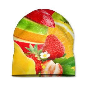 Шапка 3D с принтом Фрукты в Белгороде, 100% полиэстер | универсальный размер, печать по всей поверхности изделия | fresh | апедьсин | киви | клубника | пузыри | сок | фреш | фрукты | яблоко | ягоды