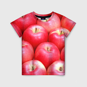 Детская футболка 3D с принтом Яблоки в Белгороде, 100% гипоаллергенный полиэфир | прямой крой, круглый вырез горловины, длина до линии бедер, чуть спущенное плечо, ткань немного тянется | Тематика изображения на принте: красные | плоды | уражай | фрукты | яблоки