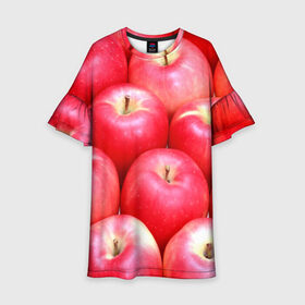 Детское платье 3D с принтом Яблоки в Белгороде, 100% полиэстер | прямой силуэт, чуть расширенный к низу. Круглая горловина, на рукавах — воланы | красные | плоды | уражай | фрукты | яблоки