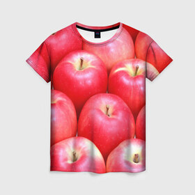 Женская футболка 3D с принтом Яблоки в Белгороде, 100% полиэфир ( синтетическое хлопкоподобное полотно) | прямой крой, круглый вырез горловины, длина до линии бедер | красные | плоды | уражай | фрукты | яблоки