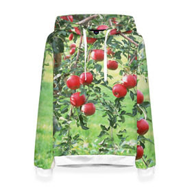 Женская толстовка 3D с принтом Яблоки в Белгороде, 100% полиэстер  | двухслойный капюшон со шнурком для регулировки, мягкие манжеты на рукавах и по низу толстовки, спереди карман-кенгуру с мягким внутренним слоем. | дерево | зелень | красные | сад | яблоки