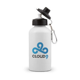 Бутылка спортивная с принтом Cloud9 в Белгороде, металл | емкость — 500 мл, в комплекте две пластиковые крышки и карабин для крепления | cld9
