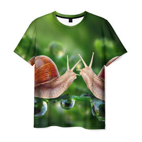 Мужская футболка 3D с принтом Улитки в Белгороде, 100% полиэфир | прямой крой, круглый вырез горловины, длина до линии бедер | зеленая | любовь | природа | улитка