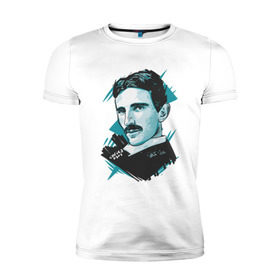 Мужская футболка премиум с принтом Тесла в Белгороде, 92% хлопок, 8% лайкра | приталенный силуэт, круглый вырез ворота, длина до линии бедра, короткий рукав | графика | никола тесла | портрет | электричество