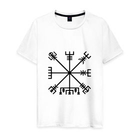 Мужская футболка хлопок с принтом Вегвизир в Белгороде, 100% хлопок | прямой крой, круглый вырез горловины, длина до линии бедер, слегка спущенное плечо. | вигинги | кельты | компас | руны