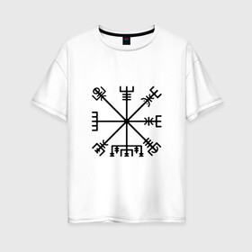 Женская футболка хлопок Oversize с принтом Вегвизир в Белгороде, 100% хлопок | свободный крой, круглый ворот, спущенный рукав, длина до линии бедер
 | вигинги | кельты | компас | руны