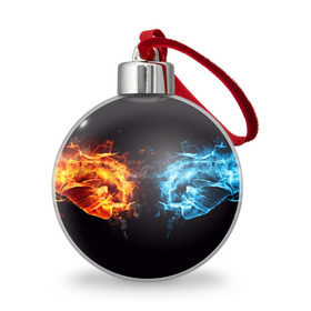 Ёлочный шар с принтом Лёд и пламя в Белгороде, Пластик | Диаметр: 77 мм | вода | красный | лёд и пламя | огонь | руки | синий | столкновение | удар