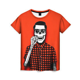 Женская футболка 3D с принтом Скелет хипстер в Белгороде, 100% полиэфир ( синтетическое хлопкоподобное полотно) | прямой крой, круглый вырез горловины, длина до линии бедер | swag | свег | свэг | скелет | хипстер | хисптеры | череп
