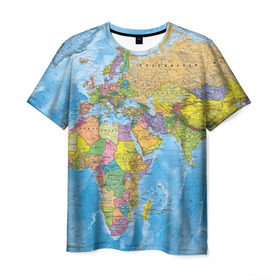 Мужская футболка 3D с принтом Карта в Белгороде, 100% полиэфир | прямой крой, круглый вырез горловины, длина до линии бедер | map | world | глобус | мир | россия