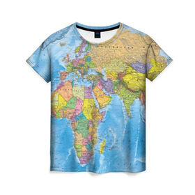 Женская футболка 3D с принтом Карта в Белгороде, 100% полиэфир ( синтетическое хлопкоподобное полотно) | прямой крой, круглый вырез горловины, длина до линии бедер | map | world | глобус | мир | россия