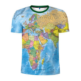Мужская футболка 3D спортивная с принтом Карта в Белгороде, 100% полиэстер с улучшенными характеристиками | приталенный силуэт, круглая горловина, широкие плечи, сужается к линии бедра | map | world | глобус | мир | россия