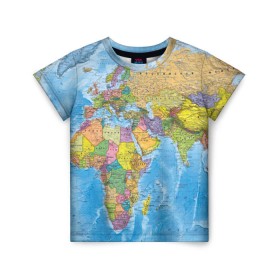 Детская футболка 3D с принтом Карта в Белгороде, 100% гипоаллергенный полиэфир | прямой крой, круглый вырез горловины, длина до линии бедер, чуть спущенное плечо, ткань немного тянется | map | world | глобус | мир | россия