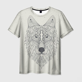 Мужская футболка 3D с принтом Волк-шаман в Белгороде, 100% полиэфир | прямой крой, круглый вырез горловины, длина до линии бедер | wolf | волк | животные | узоры | шаман