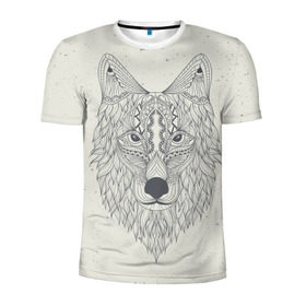 Мужская футболка 3D спортивная с принтом Волк-шаман в Белгороде, 100% полиэстер с улучшенными характеристиками | приталенный силуэт, круглая горловина, широкие плечи, сужается к линии бедра | wolf | волк | животные | узоры | шаман