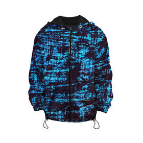Детская куртка 3D с принтом Джинсовый в Белгороде, 100% полиэстер | застежка — молния, подол и капюшон оформлены резинкой с фиксаторами, по бокам — два кармана без застежек, один потайной карман на груди, плотность верхнего слоя — 90 г/м2; плотность флисового подклада — 260 г/м2 | blue | grunge | джинсы | краска