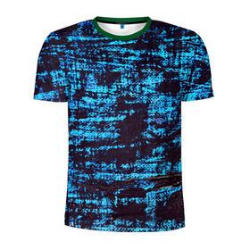 Мужская футболка 3D спортивная с принтом Джинсовый в Белгороде, 100% полиэстер с улучшенными характеристиками | приталенный силуэт, круглая горловина, широкие плечи, сужается к линии бедра | blue | grunge | джинсы | краска