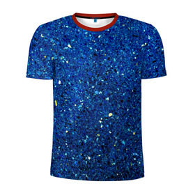 Мужская футболка 3D спортивная с принтом Blue mirror в Белгороде, 100% полиэстер с улучшенными характеристиками | приталенный силуэт, круглая горловина, широкие плечи, сужается к линии бедра | Тематика изображения на принте: green | абстракции | гранж | мозаика | стекло | текстуры