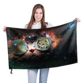 Флаг 3D с принтом Гагарин 3 в Белгороде, 100% полиэстер | плотность ткани — 95 г/м2, размер — 67 х 109 см. Принт наносится с одной стороны | 12 апреля | гагарин | день космонавтики | космонавт | космонавтика | космос | юра | юрий