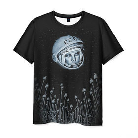 Мужская футболка 3D с принтом Гагарин 7 в Белгороде, 100% полиэфир | прямой крой, круглый вырез горловины, длина до линии бедер | 12 апреля | гагарин | день космонавтики | космонавт | космонавтика | космос | юра | юрий