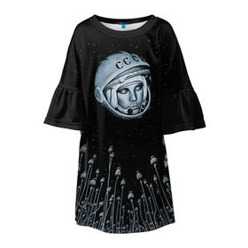 Детское платье 3D с принтом Гагарин 7 в Белгороде, 100% полиэстер | прямой силуэт, чуть расширенный к низу. Круглая горловина, на рукавах — воланы | 12 апреля | гагарин | день космонавтики | космонавт | космонавтика | космос | юра | юрий