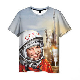 Мужская футболка 3D с принтом Гагарин 8 в Белгороде, 100% полиэфир | прямой крой, круглый вырез горловины, длина до линии бедер | 12 апреля | гагарин | день космонавтики | космонавт | космонавтика | космос | юра | юрий