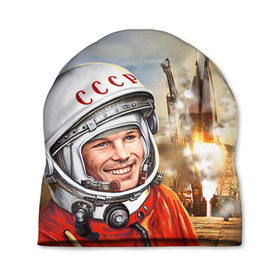 Шапка 3D с принтом Гагарин 8 в Белгороде, 100% полиэстер | универсальный размер, печать по всей поверхности изделия | Тематика изображения на принте: 12 апреля | гагарин | день космонавтики | космонавт | космонавтика | космос | юра | юрий