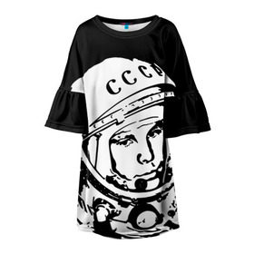 Детское платье 3D с принтом Гагарин 9 в Белгороде, 100% полиэстер | прямой силуэт, чуть расширенный к низу. Круглая горловина, на рукавах — воланы | 12 апреля | гагарин | день космонавтики | космонавт | космонавтика | космос | юра | юрий