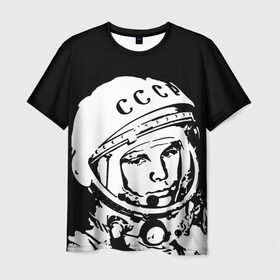 Мужская футболка 3D с принтом Гагарин 9 в Белгороде, 100% полиэфир | прямой крой, круглый вырез горловины, длина до линии бедер | 12 апреля | гагарин | день космонавтики | космонавт | космонавтика | космос | юра | юрий