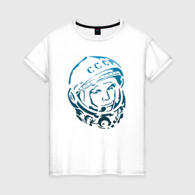 Женская футболка хлопок с принтом Гагарин 11 в Белгороде, 100% хлопок | прямой крой, круглый вырез горловины, длина до линии бедер, слегка спущенное плечо | 12 апреля | гагарин | день космонавтики | космонавт | космонавтика | космос | юра | юрий