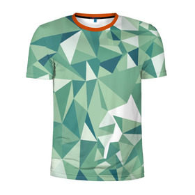 Мужская футболка 3D спортивная с принтом Зеленые полигоны в Белгороде, 100% полиэстер с улучшенными характеристиками | приталенный силуэт, круглая горловина, широкие плечи, сужается к линии бедра | линии | полигоны | ромбы | текстуры
