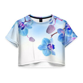 Женская футболка 3D укороченная с принтом Голубая орхидея в Белгороде, 100% полиэстер | круглая горловина, длина футболки до линии талии, рукава с отворотами | голубая орхидея | красота | орхидеи | природа | цветок | цветочек | цветы