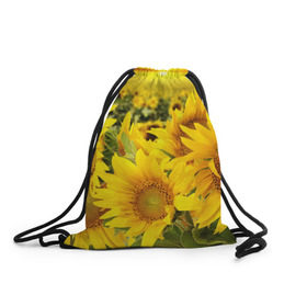 Рюкзак-мешок 3D с принтом Подсолнухи в Белгороде, 100% полиэстер | плотность ткани — 200 г/м2, размер — 35 х 45 см; лямки — толстые шнурки, застежка на шнуровке, без карманов и подкладки | желтый | солнце | цветок | яркий