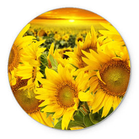 Коврик круглый с принтом Подсолнухи в Белгороде, резина и полиэстер | круглая форма, изображение наносится на всю лицевую часть | желтый | солнце | цветок | яркий