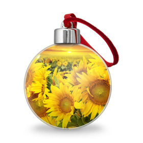 Ёлочный шар с принтом Подсолнухи в Белгороде, Пластик | Диаметр: 77 мм | желтый | солнце | цветок | яркий