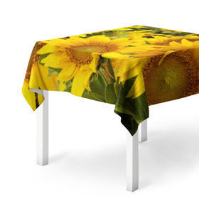 Скатерть 3D с принтом Подсолнухи в Белгороде, 100% полиэстер (ткань не мнется и не растягивается) | Размер: 150*150 см | Тематика изображения на принте: желтый | солнце | цветок | яркий