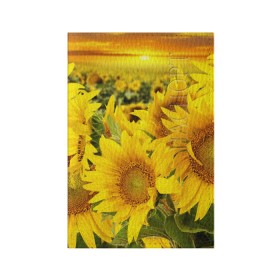 Обложка для паспорта матовая кожа с принтом Подсолнухи в Белгороде, натуральная матовая кожа | размер 19,3 х 13,7 см; прозрачные пластиковые крепления | Тематика изображения на принте: желтый | солнце | цветок | яркий