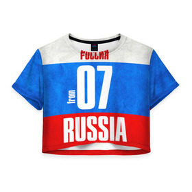 Женская футболка 3D укороченная с принтом Russia (from 07) в Белгороде, 100% полиэстер | круглая горловина, длина футболки до линии талии, рукава с отворотами | 